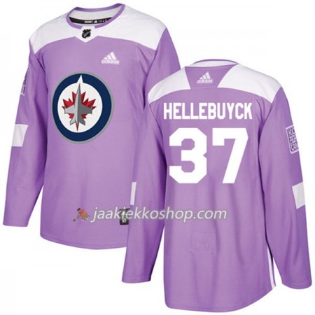 Miehille NHL Winnipeg Jets Pelipaita Connor Hellebuyck 37 Adidas 2017-2018 Violetti Fights Cancer Practice Authentic
